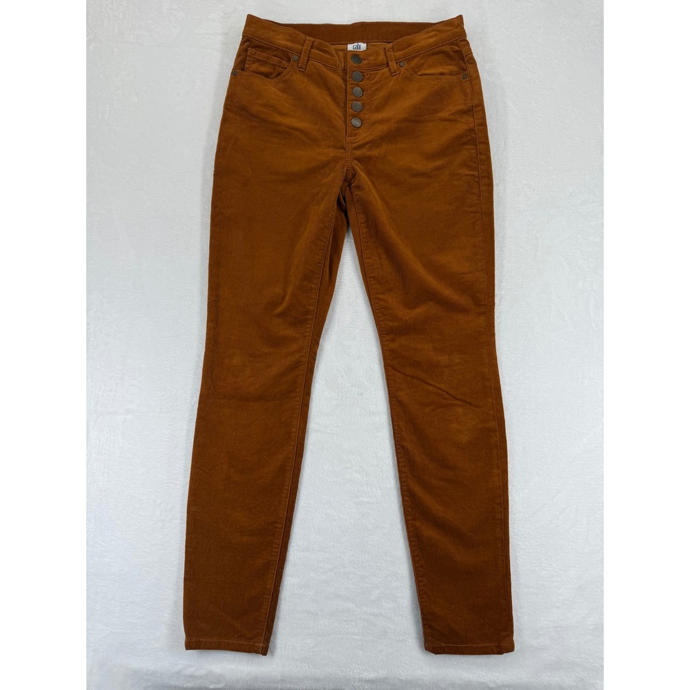 Cabi Women Corduroy Button‎ Fly High Rise Skinny Pants Rust Orange Size 6
